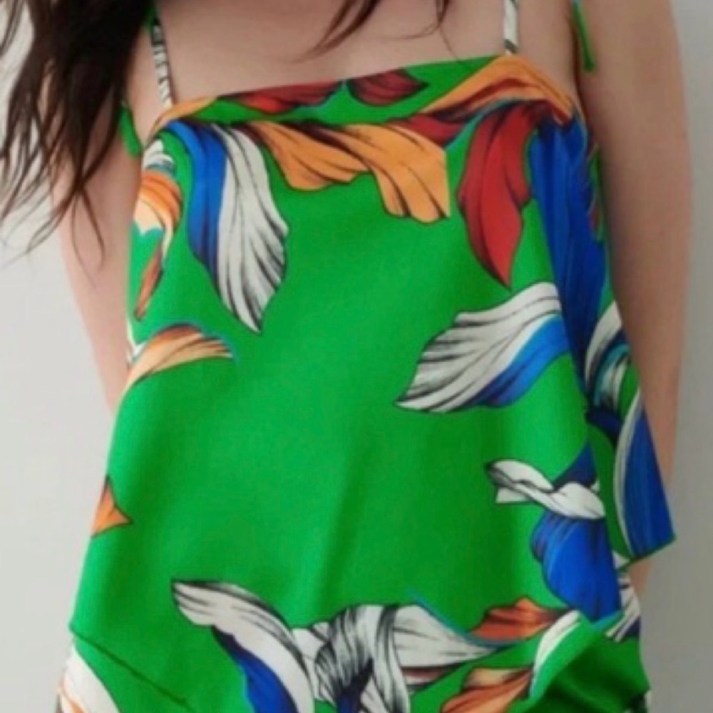 Zara Vibrant Green Floral Tank Top (NWT) (Size: Small)